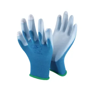 15G Scherm Touch Blauw Nylon Wit Nylon Veiligheidshandschoenen Pu Vinger Handschoen