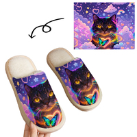 Chaussons Doux et Chauds en Coton Doux et Moelleux à Imprimé Chat Noir Rêveur avec Semelle Extérieure en EVA pour Femme et Homme – Idéal Printemps, Hiver, Maison, Cadeau