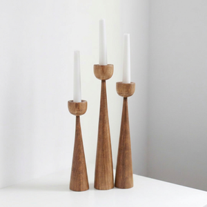 Ensemble de 3 chandeliers en bois, style scandinave, rustique primitif, porte-bougies de style japonais, supports de bougies en bois naturel - Product Image 1
