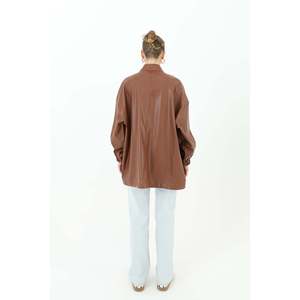 Veste en cuir véritable marron pour femme Puane, avec fermeture éclair sur le devant, élégante et confortable, idéale pour toutes les saisons - Product Image 3