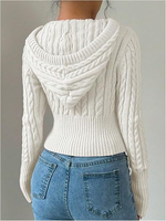 Sweat à capuche zippé décontracté pour femme en 100 % coton, tricot torsadé, manches longues, veste d'automne, vêtement d'extérieur, logo personnalisé OEM, vente en gros
