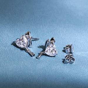 Tianyu Gems <b>Silver</b>-plated Gold Classic, Stylish, Sweet Style <b>Heart</b>-shaped Tassel Moissanite Stud <b>Earrings</b> - Product Image 2