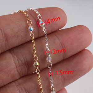 โซ่โรโล่แบบมีลูกปัดคริสตัลใสขนาด 3 มม./4 มม. ชุบทอง 14K พร้อมตัวเชื่อมลูกปัดใส อุปกรณ์ทำเครื่องประดับ DIY - Product Image 4