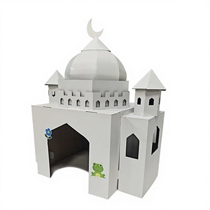 Maison de jeu <span class=keywords><strong>en</strong></span> <span class=keywords><strong>carton</strong></span> ondulé <span class=keywords><strong>en</strong></span> forme de château blanc pour enfants, à construire soi-même, pour le dessin et l'éducation créative - Product Image 1