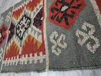 Southwestern Boho Runner Rug | Handmade Wool Jute Geometric Tribal Carpet for Farmhouse Hallway Entryway Home Floor Decor