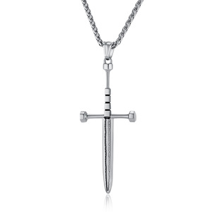 European Knights Double-Edged Cross Sword Necklace for Men - Vintage Style, Self-Defense Long Sword, Cross Pendant, Sweater Chai - Product Image 1