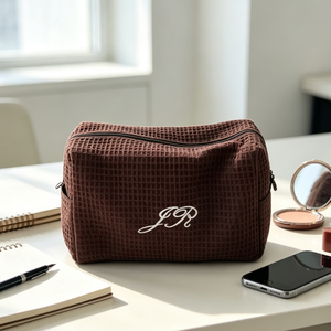Bolsa de cosméticos Waffle 100% algodón bolsas de maquillaje grandes logotipo personalizado bordado bolsas de aseo para Mujeres Hombres viajes al aire libre - Product Image 5