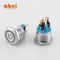 Abei 22mm Interrupteur à verrouillage 6 broches entièrement éclairé IP67 momentané on off basse tension étanche métal Interrupteurs à bouton-poussoir