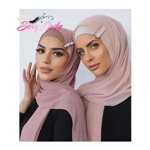 素色雪纺头巾热卖新款披肩围巾光滑柔软雪纺围巾伊斯兰女士雪纺头巾穆斯林面纱