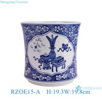 RZOE15-A Chinoiserie Pot en porcelaine bleu et blanc Jardinière en céramique de fleurs de prunier traditionnelles