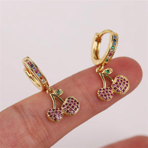 Pendientes de aro hipoalergénicos para mujer, aretes coloridos de arcoíris, circón, estrella, Luna, frutas, palma, Huggie - Product Image 4