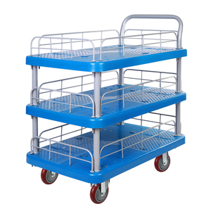 Camión de plataforma industrial resistente de <span class=keywords><strong>3</strong></span> capas con capacidad de 300kgs, carro de empuje manual, carro de plástico de cuatro ruedas, - Product Image 1