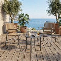 Ensemble de salle à manger de bistrot d'extérieur moderne 3 pièces confortable et portable en osier tressé avec structure en acier, mobilier de patio résistant aux intempéries pour appartement