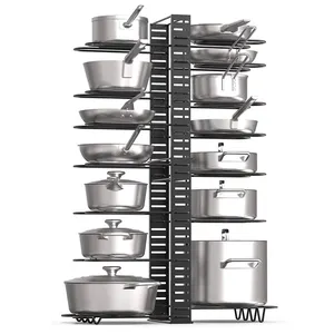 Manufacturer Selling Adjustable Expandable 14 / 8 / 5 Tiers Household Kitchen Pot And Lid Cover Storage Rack Holder