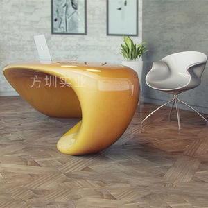 Mostrador de Recepción de Fibra de Vidrio Ovalado Brillante, Muebles de Oficina Contemporáneos para Uso Comercial - Product Image 3