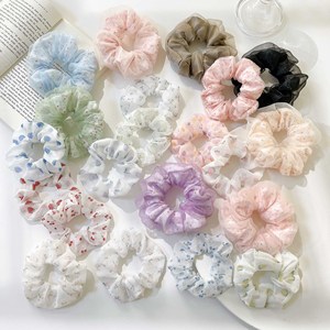 Hot Selling Elegante Dubbellaags Gaas Haar <span class=keywords><strong>Scrunchies</strong></span> Bloemenprint Rubberen Band Haaraccessoires Voor Dames - Product Image 1