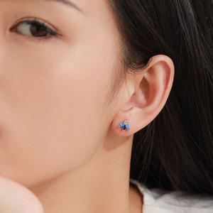 Pendientes de abeja personalizables en plata de ley S925 con zafiro azul talla marquesa y circonita azul, versión cobre, un regalo para ella - Product Image 5