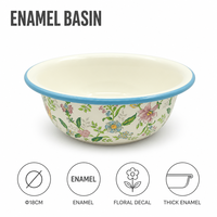 Bol en émail Senny 18 cm, motif floral parfumé, extra épais, avec décalcomanie florale, bord bleu, vente en gros usine