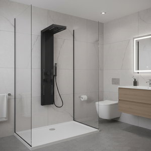 <span class=keywords><strong>Doccia</strong></span> a soffitto sottile resistente alla corrosione e durevole con 2*15 ugelli densi, pannelli <span class=keywords><strong>doccia</strong></span> a parete neri impermeabili per bagno - Product Image 4