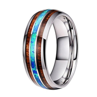 Bague de mariage en carbure de tungstène 8 mm pour homme, incrustation bois de Koa hawaïen et opale bleue, vente en gros