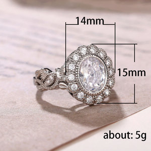 Anello da Cocktail F1770 per Donna in Argento 925 con Cristalli e Strass, Fiore con Incastonatura Pavé, Anello Raffinato per Fidanzamento - Product Image 5
