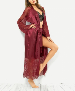 Longue <span class=keywords><strong>Robe</strong></span> de nuit en Satin, tenue Sexy à manches longues, pyjama pour femmes - Product Image 5