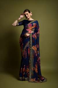 Georgette <b>Saree</b> With Unstitched <b>Blouse</b> Embroidery Cut Work Lace Border Heavy Bengalori Sartin <b>Saree</b> for Womens - Product Image 6