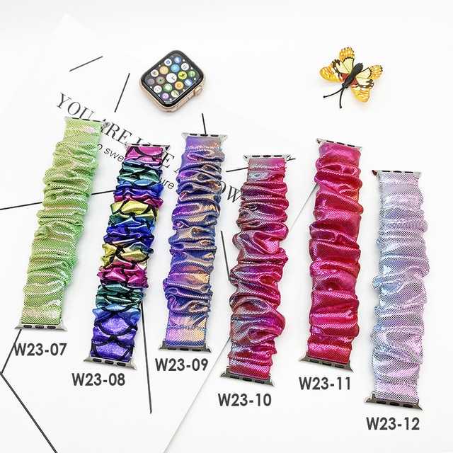 12 Colors Sport Bracelet Replacement Band for Apple Watch 38mm 42mm Fabric Polyester Shiny Elastic Scrunchie Watch Strap