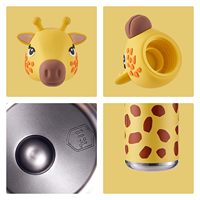 Botella de Agua Portátil de Acero Inoxidable Aislada, Linda y a Prueba de Fugas con Pajita Desmontable y Divertida Cabeza de Animal para Niños en la Escuela