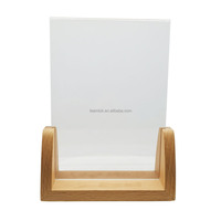 Support de menu de table en acrylique avec base en bois en forme de U, porte-étiquette de prix, présentoir en bois de hêtre, cadre photo