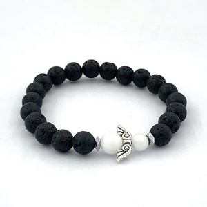 Wholesale Guardian Angel Lava Stone Natural Stone Gemstone Beaded Bracelet With Gift Box