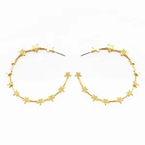 New fashion wholesale jewelry gold plated custom star large hoop earrings for women and girls