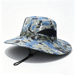 Unisex Digital Camo Boonie Hat Wide Brim UPF 50+ UV Protection <b>Polyester</b>/Cotton Canvas Fabric String Wind <b>Lanyard</b> for Outdoor - Product Image 3