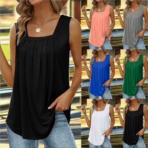 Débardeur décontracté pour femme, personnalisable avec logo, couleur unie, col carré, anti-boulochage, collection 2025 - Product Image 3