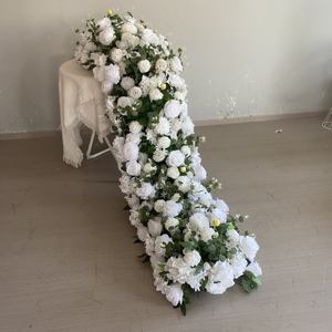 โต๊ะวิ่งวิ่งดอกไม้ประดิษฐ์สีเขียว D-FR123โต๊ะวิ่งลายดอกกุหลาบดอกไม้บานใหญ่ผ้าไหมสำหรับงานแต่งงานสำหรับตกแต่งงานกิจกรรม - Product Image 1