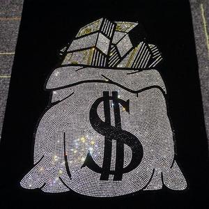Oferta de fábrica, signo de dólar de gran tamaño, motivo de cristal de diamante plateado, calcomanía Strass, diseño de plantilla de diamantes de imitación personalizado - Product Image 1