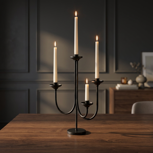 Modern <b>Black</b> Metal Four Arm <b>Candelabra</b> Candle Holder Decorative Taper Candle Stand Table Centerpiece for Home Decor - Product Image 4
