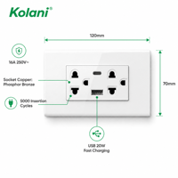 120 Modüler Dikey 6 Delikli Evrensel Duvar Prizi, USB-A Tip-C Hızlı Şarj Portlu, 16A 250V Gizli Priz, Otel Kullanımı İçin