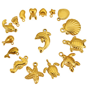 Dijes de vida marina de acero inoxidable con formas variadas para la elaboración de collares - Product Image 4