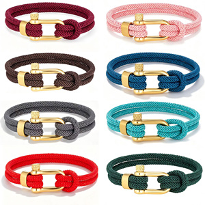 Classic Business Double Layer Nylon <strong>Rope</strong> <strong>Bracelet</strong> Outdoor Survival Sports <strong>Bracelet</strong> Stainless Steel U Shape <strong>Bracelets</strong> for <strong>Men</strong> - Product Image 1