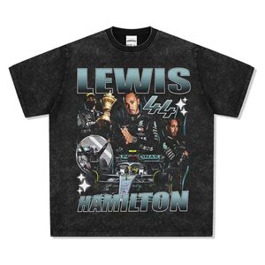 Camiseta de Manga Corta con Estampado del Piloto de F1 <span class=keywords><strong>Lewis</strong></span> Hamilton, Cuello Redondo, Estilo Urbano Americano, Vintage, Lavada, 230g, Transpirable, 100% Algodón - Product Image 3