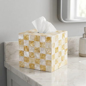 Handmade Mother of Pearl Tissue Box Holder Geometric Inlay Mediterranean Decorative Cover - Product Image 4