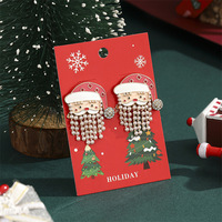 Boucles d'oreilles pendantes de la série de Noël, style occidental, créatives, en forme de goutte d'eau, incrustées de diamants, flocon de neige, bonhomme de neige, canne, clous d'oreilles