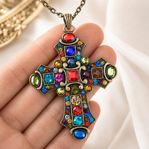 <span class=keywords><strong>Collana</strong></span> con Ciondolo a <span class=keywords><strong>Doppio</strong></span> <span class=keywords><strong>Cuore</strong></span> con Cristalli Scintillanti e Croce, Regalo per Donne, "Fede Speranza Amore" - Product Image 4