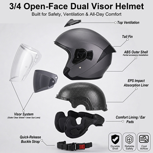 Casque de moto modulable DOT avec double visière, certifié DOT, 3/4 visière, léger, en ABS, pour homme et femme - Product Image 5