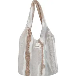 Wholesale Korean INS Style All Match Large Capacity Shopping Bag Fashion Casual Tie Dyed Sherpa Shoulder Bag with Private Label