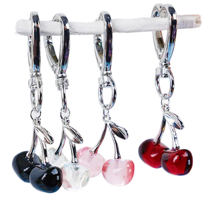 Cherry Shaped Glass Keychain in Pink Black Red Transparent Colors Bag Charm with Cherries