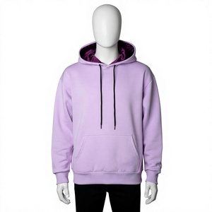 <b>Men</b> Lavender Hooded <b>Sweatshirt</b> Regular Fit Fleece Solid Color Casual Pullover with Pocket and <b>Black</b> Drawstrings - Product Image 6