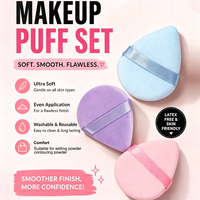 LMLTOP Lot de 3 Houppettes de Maquillage en Velours Cristal Doux Floqué, Forme Goutte d'Eau avec Sangle, Lavables et Réutilisables