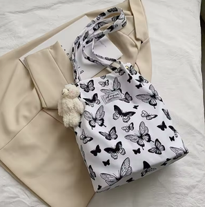 กระเป๋าถือผ้าแคนวาส, กระเป๋าสะพายไหล่ผู้หญิง, กระเป๋าผ้าแคนวาสทรงเรโทรสำหรับนักเรียน, กระเป๋าช้อปปิ้ง - Product Image 2